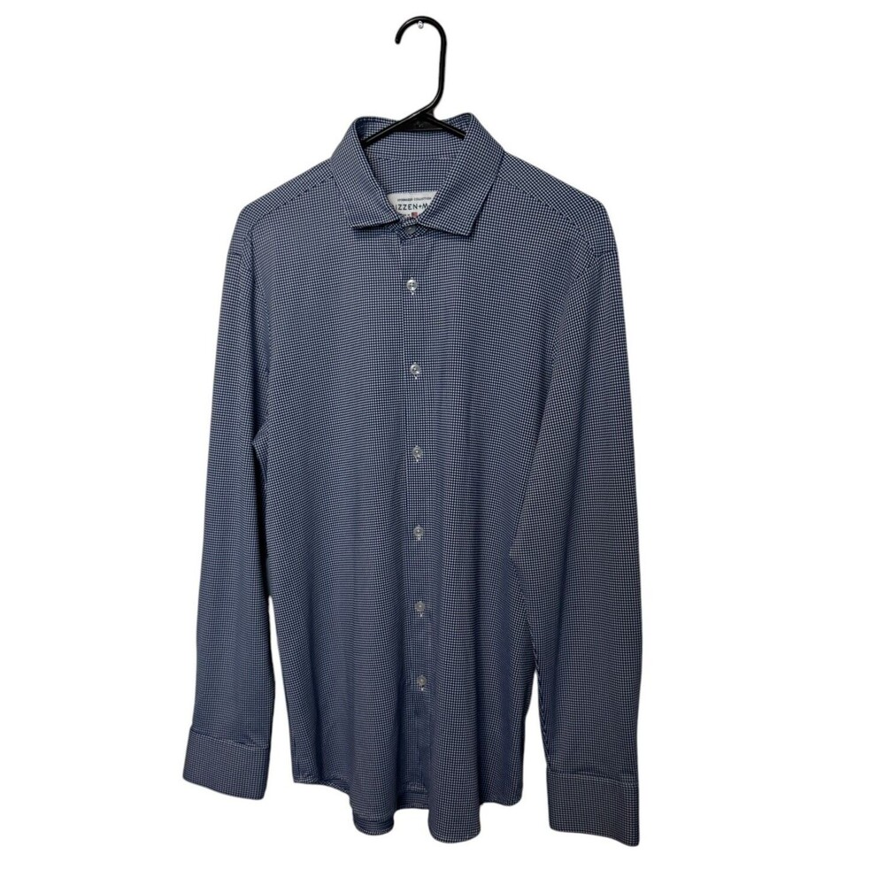 Mizzen + Main Shirt Mens Large Blue Gingham Plaid Trim Fit Performance Stretch